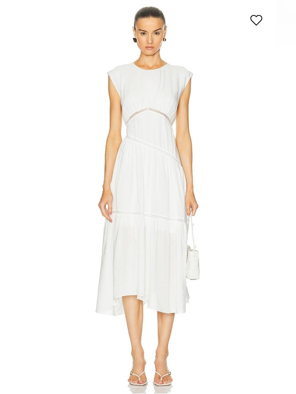 FRAME Gathered Seam Lace Inset Dress White Small